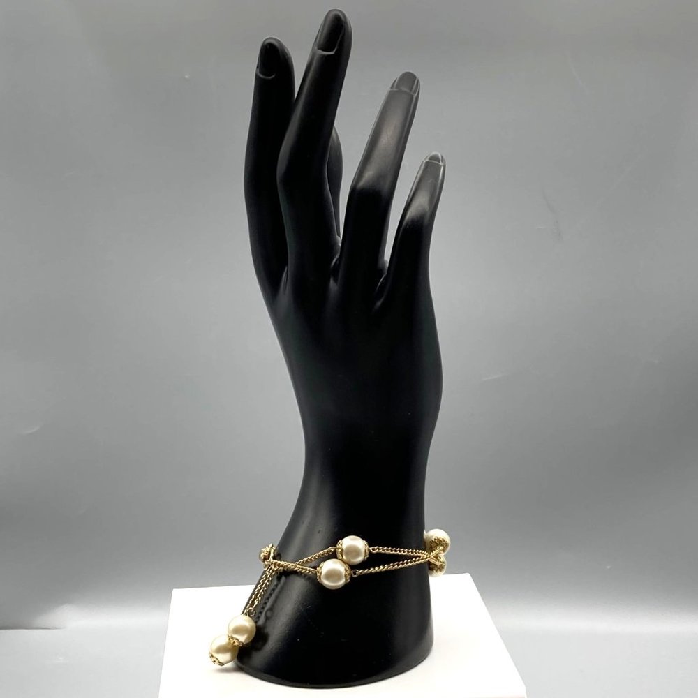 Vintage Coro Chain and Pearl Bracelet, Gold Tone Chic Double Strand